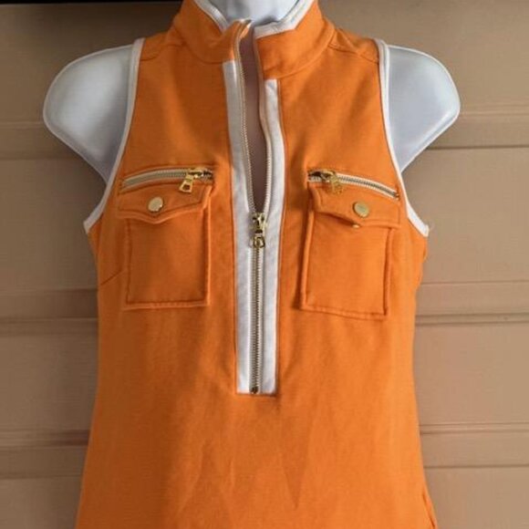 Boston Proper Tops - Boston Proper Half Gold Zipper Sleeveless Bright Orange Top Size S